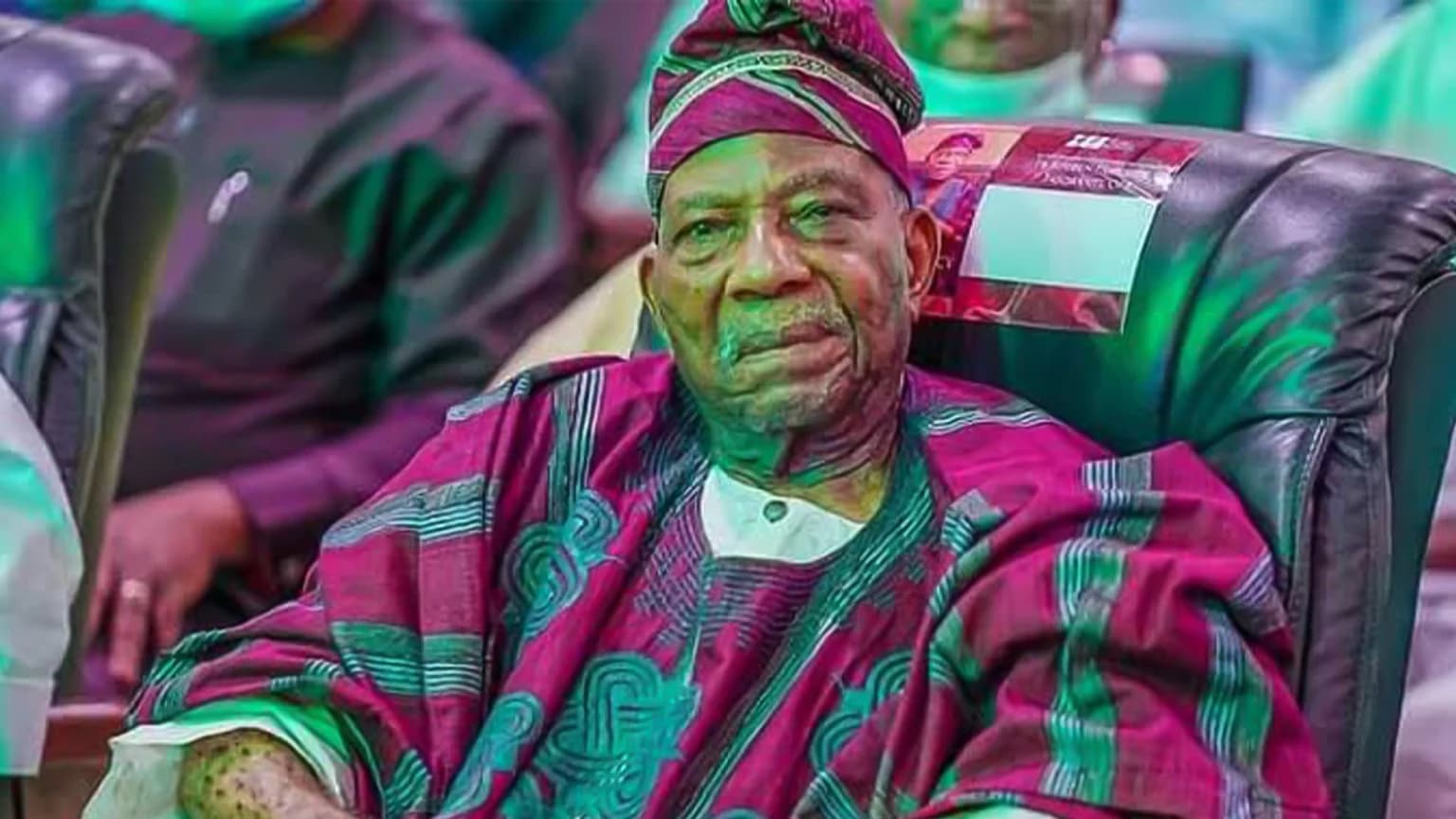 Elder statesman Pa Reuben Fasoranti seated in traditional attire at a public event